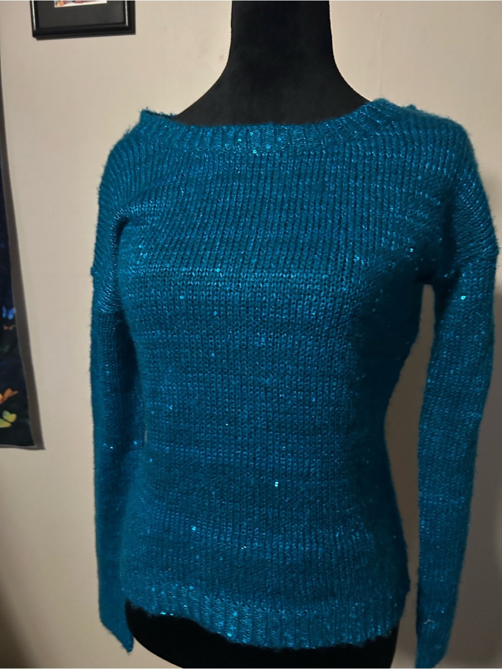 FANG Teal Sparkle Crewneck Sweater